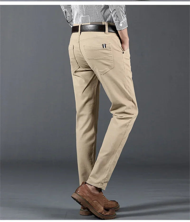 New Mens Spring Summer Business Casual Pants Fashion Cotton Soft Stretch Straight Classic Trousers Korean Solid Color Man Pants