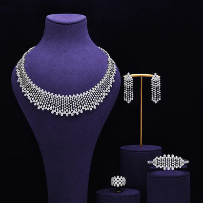 4 pieces of bride zirconia full set of women's party jewelry, luxury Dubai Nigeria CZ luxury crystal wedding necklace set