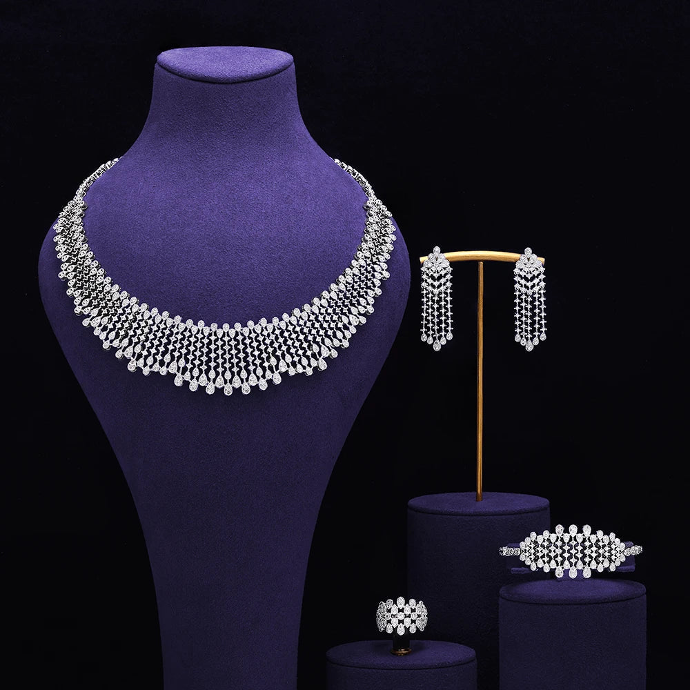 Bridal Zirconia Full Jewelry Set for Ladies Party Luxury Dubai Nigeria CZ Crystal Wedding Necklace Set