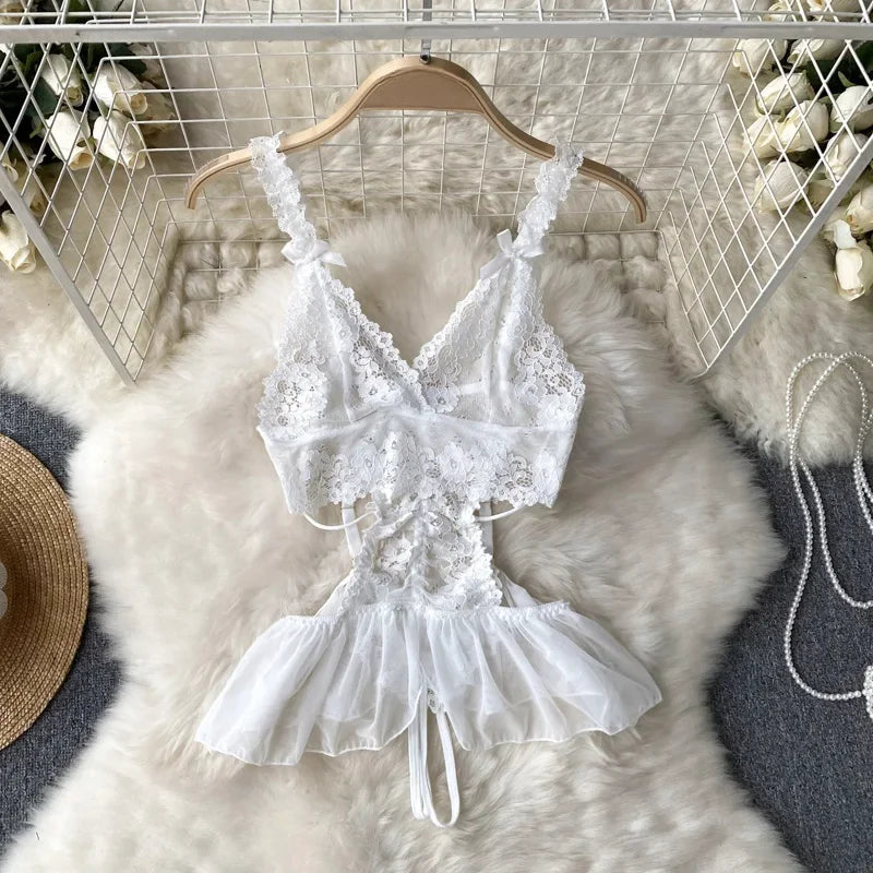 Woman Fashion Sexy Strap Dress New Sleeveless Slim Floral Print Mini Dress Comfortable Breathable Mesh Lace Mini Dress