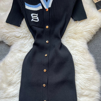 Brand Fashion Summer Knitted Dress Women 2025 New Y2K Embroidery Long Bodycon Sweater Dress Streetwear Lady Vestidos