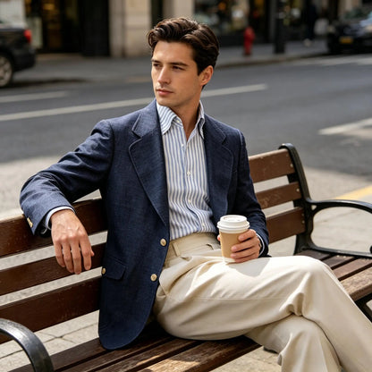 Men Natural Linen Blazer Suit Jacket Breathable Slim Fit Single Breasted Business Office Wedding Party Smart Casual Outerwear