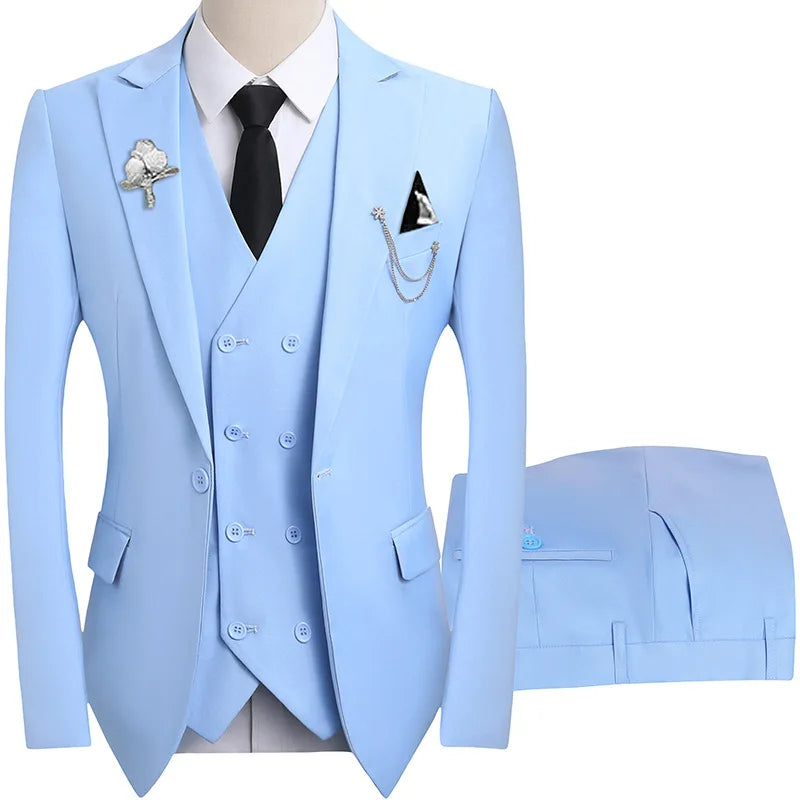 2026 men's dark green three piece suit, (Chinese size) slim fit jacket with vest and pants, wedding party set.