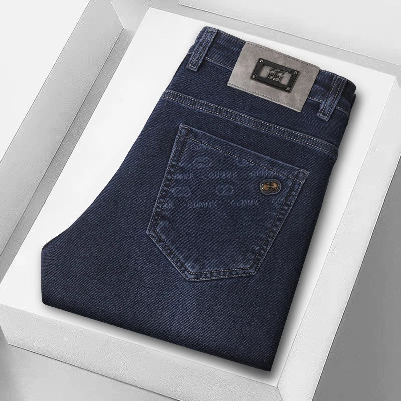 New Men's Comfortable Soft Business Fashion Straight Casual Denim Trousers Male Brand Clothing Light Luxury Stretch Slim Jeans