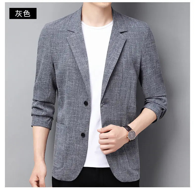 New Men's Thin Coats Korean Style Slim Suit Jackets Spring Autumn Linen Solid Color Casual Blazers Men Business Formal Suit Tops