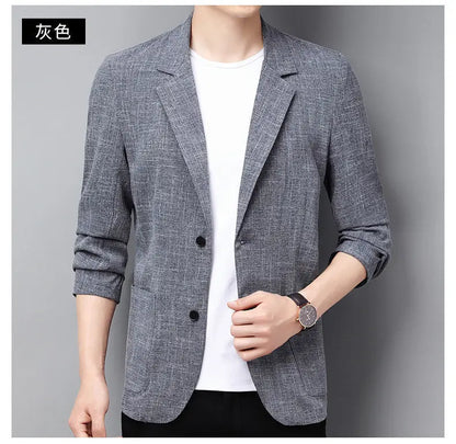 New Men's Thin Coats Korean Style Slim Suit Jackets Spring Autumn Linen Solid Color Casual Blazers Men Business Formal Suit Tops