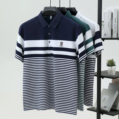 High quality fashion striped short sleeve polo shirt men's luxury brand embossed design summer new breathable T-shirt golf top