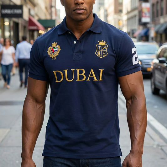 Men's polo shirt UAE Dubai short Royal casual  sport party high-end cotton embroidery luxury contrast color original design