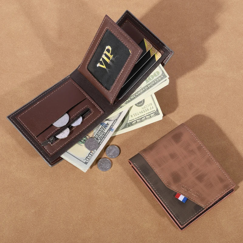 Men's high-capacity leather wallet, small multi slot photo wallet for coins, vintage wallet