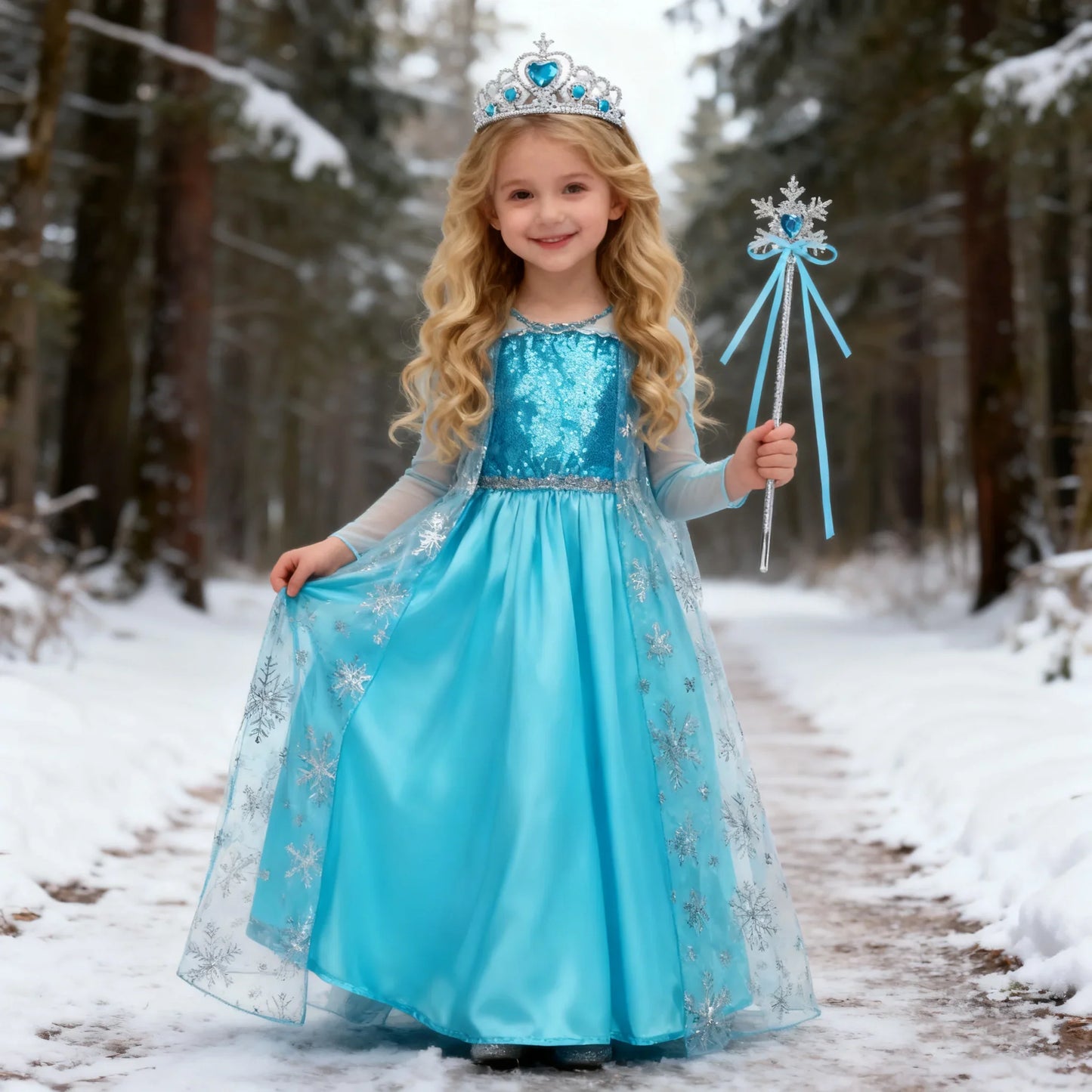 Girls Cosplay Snow Queen Elsa Snowflake Cape Costumes Kids Carnival Party Prom Gown Children Clothes Elsa Princess Dresses
