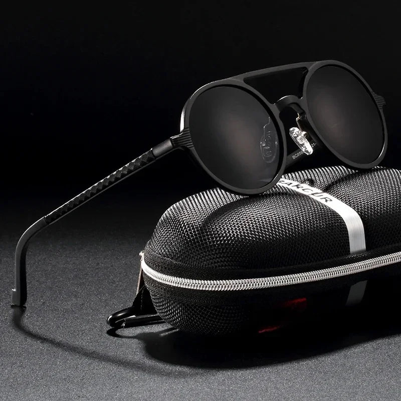 Vintage Aluminum Magnesium Sun Glasses Men Polarized Driving Sunglasses Round Steampunk Shades Brand Designer Eyewear