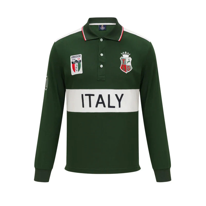 Men's polo shirt Europe Italy long sleeve casual high-end cotton embroidery luxury stitching contrast color original design
