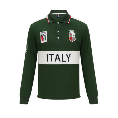 Men's polo shirt Europe Italy long sleeve casual high-end cotton embroidery luxury stitching contrast color original design