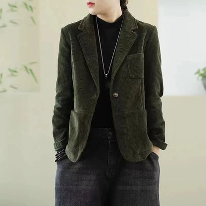 Female Loose Casual Office Ladies Spring Autumn Blazer Jacket Women Korean Long Sleeve Corduroy Suit Coat