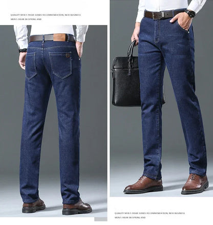 Winter Men's Fleece Thick Sherpa Jeans Business Casual Velvet Straight Denim Pants Male Wool Plush Classic Stretch Trousers