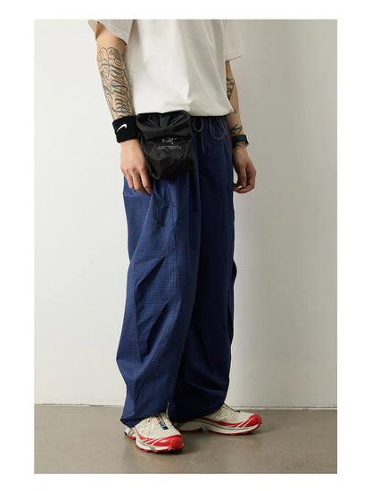 Unisex Lightweight Parachute Pants Spring Summer Outdoor Hiking Plaid Patchwork Color Block Loose Fit Casual Streetwear Trendy