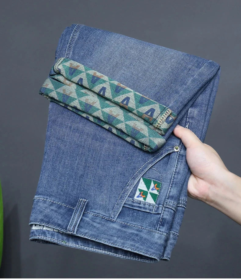 Men's Printed Denim Shorts Summer Thin Fashion Slim Straight Bermuda Jeans Personality Male Short Pants Streetwear