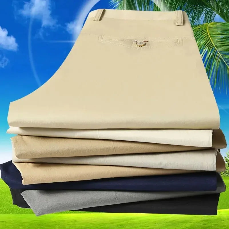 100% Cotton Spring Summer Middle-aged Cargo Trousers Men's Straight Slacks High Waists Thin Thick Breathable Male Suit Pants
