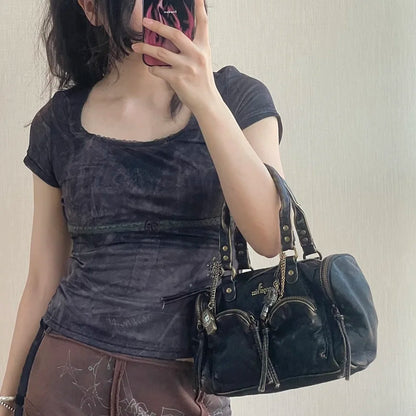 Vintage Women Handbags Small Satchel Top-handle Boston Bag PU Shoulder Bag Fashion Dumpling Pack Multi-pockets Shoulder Bags