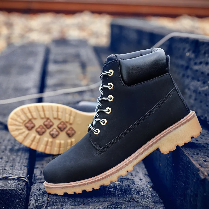 Designer Leather Mens Spring Fall Ankle Boots Trekking Yellow Coffee Designer Tactical Boots Outdoor for Men Work Shoes Sneakers