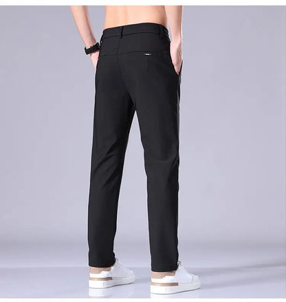 High Elastic Ice Silk Casual Pants Men's Spring Summer Ultra-thin Quick Drying Soft Breathable Business Straight Gray Trousers