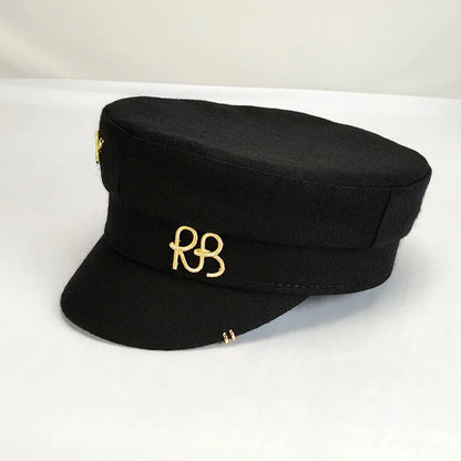 Brand New Autumn Winter Wool Hat  with Metal Letter Logo Women Newsboy Cap with Earrings Flat Caps