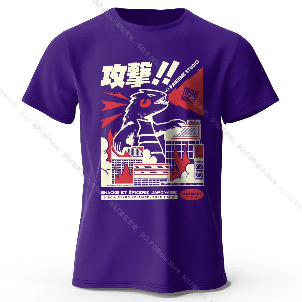 Urban Anime Dinosaur Graphic T-shirt - Unique Japanese Cartoon Design for Men Women Trendy Streetwear