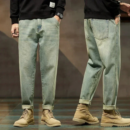 2025 Autumn and Winter New Loose and Versatile Harem Pants Retro Simple Fashion Solid Color Comfortable Versatile Jeans for Men