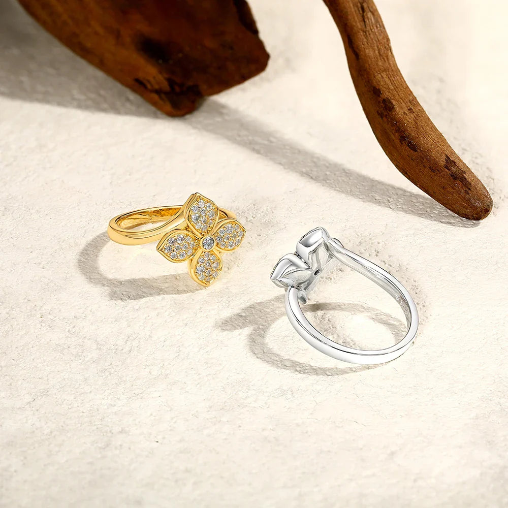 ATTAGEMS Bague Originale Moissanite Fleur Croisée DVVS1 en Argent Sterling 925 Véritable pour Femmes Filles Cadeau Anniversaire Bijoux Vente en Gros