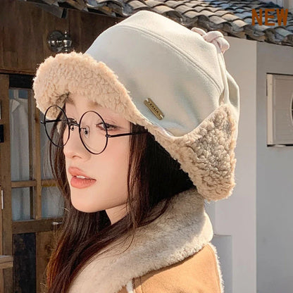 Russian Hat New Thick Warm Lamb Fleece Winter Hats for Men Women Windproof Trapper Ski Earflap Cap Male Female Bombet Hat
