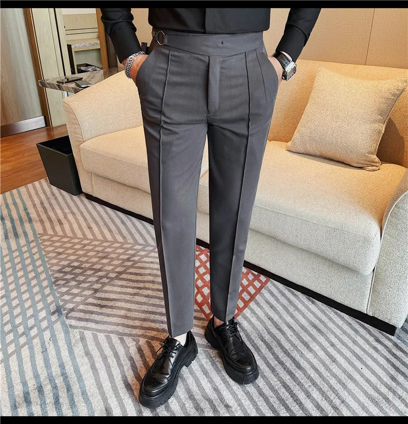 High Quality Men's Suit Pant Solid Color England Style Slim Fit Casual High Waist Trousers Men Spring Autumn Fashion Suit Pants