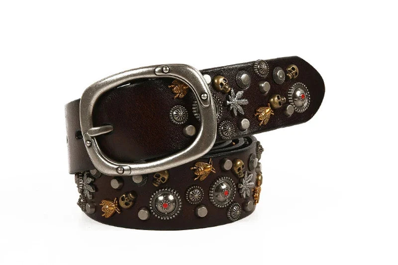 3.8CM Male Top Layer Luxury Designers Cowskin Genuine Leather Belts Men Alloy Pin Buckle Rivets Belt Casual Belt for Jeans