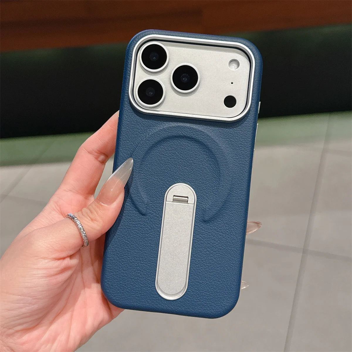 Stand Holder Magnetic Leather Phone Case for IPhone 17 16 15 14 13 Pro Max for Magsafe Wireless Charge Shockproof Cover