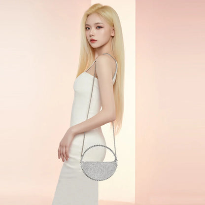 New niche round set diamond shaped handbag, socialite rhinestone banquet bag, French dress evening bag, crossbody dinner bag