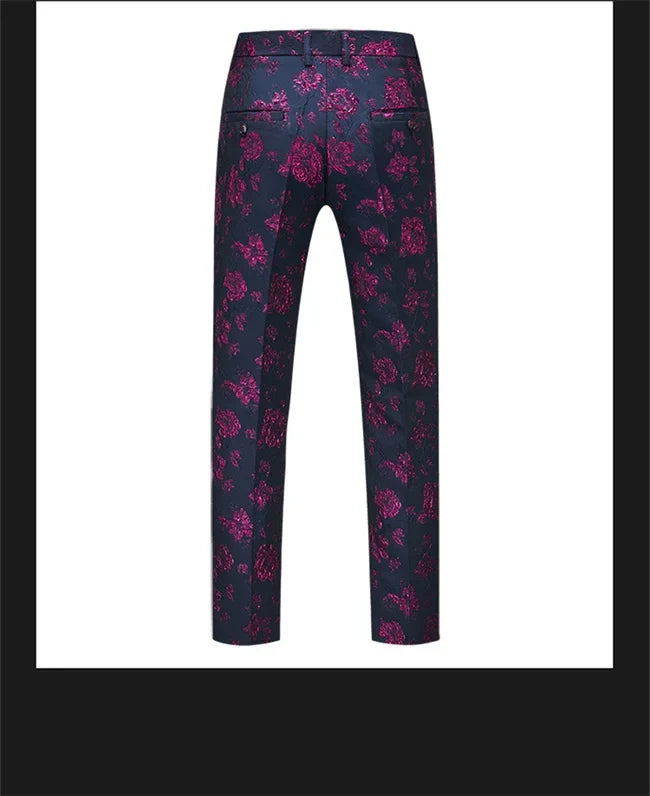 New Men Luxury Jacquard Suit Pants Fashion Wedding Party Groom Dress Trouser