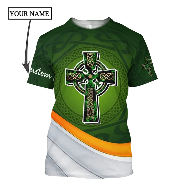 2023 Summer New Printed Irish Celtic Men's and Women's T-shirt, Custom Name Short Sleeve Unisex Shirt, Harajuku Large Casual Sty