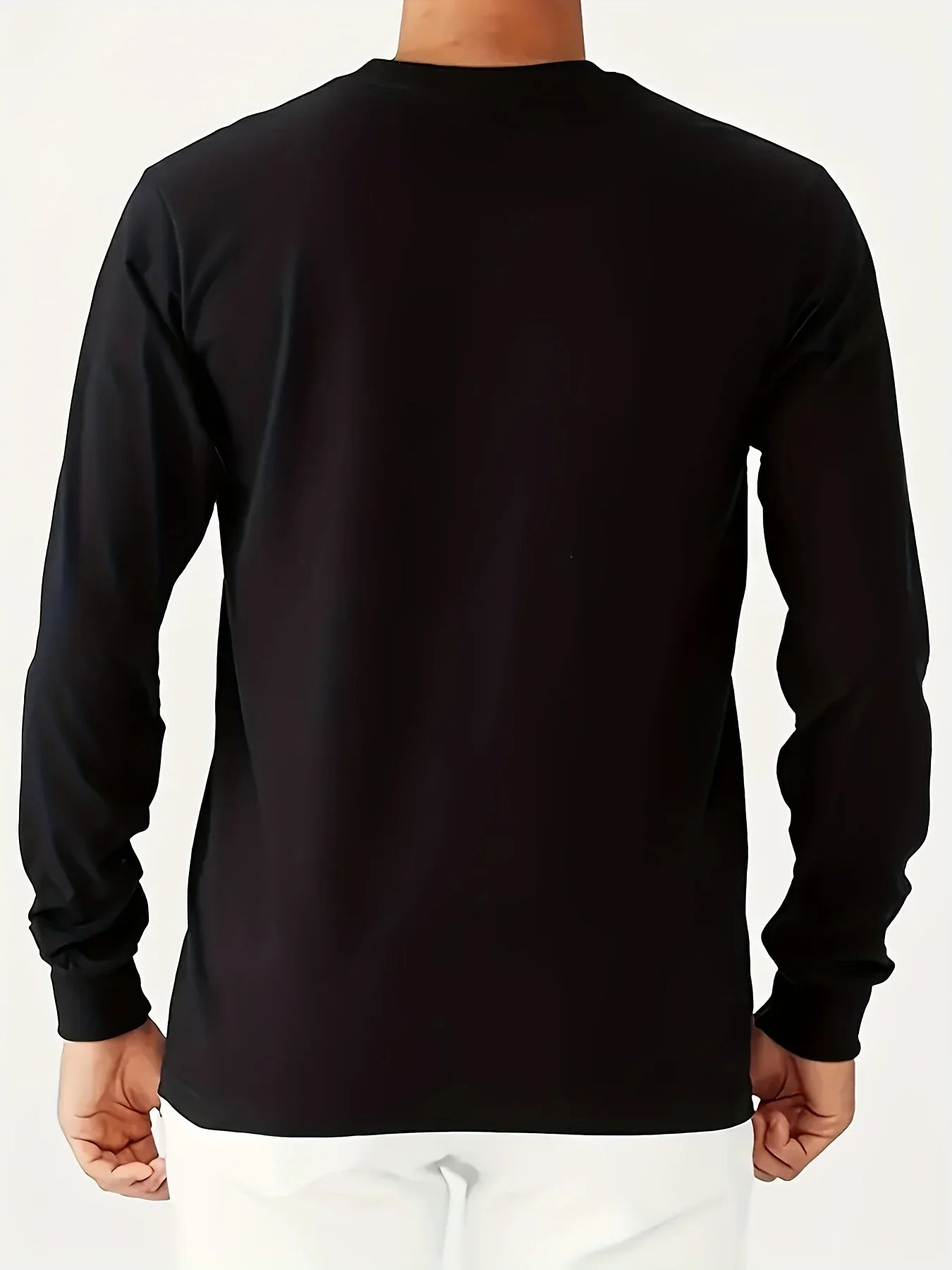 Men's 100% pure cotton loose and comfortable casual sports Brooklyn letter printed round neck long sleeved T-shirt top