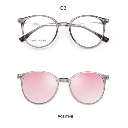 Magnetic Clip On Glasses Women Driving Polarised Round Pink Optical Myopia Eyewear Men Custom Prescription Glasses 2240