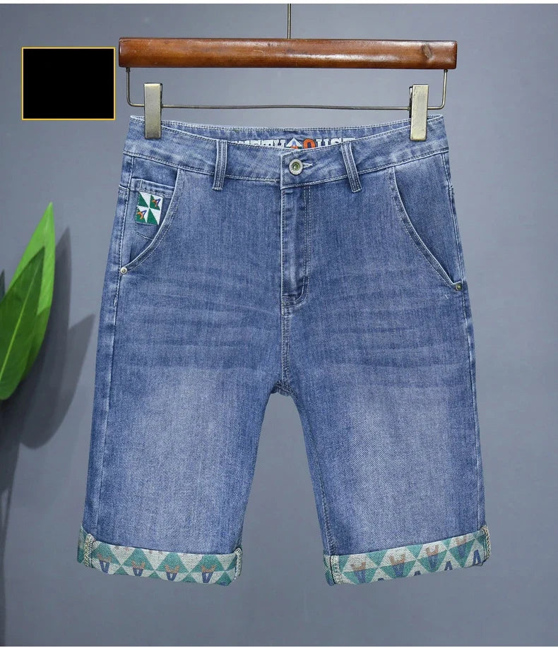 Men's Printed Denim Shorts Summer Thin Fashion Slim Straight Bermuda Jeans Personality Male Short Pants Streetwear