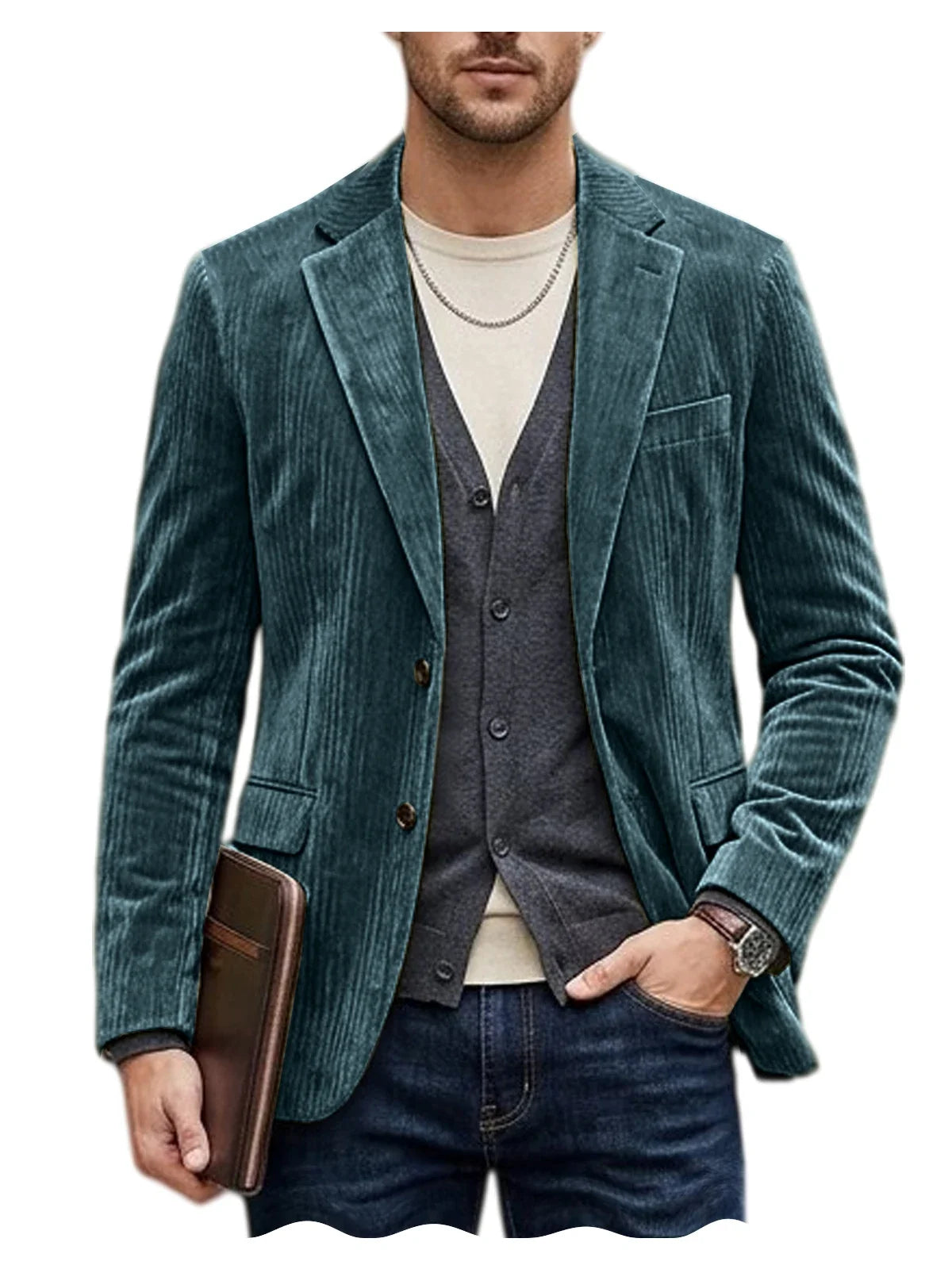 Men's Corduroy Blazer Jacket Casual Double-Sided Snow Cotton Slim Fit Notched Lapel Sport Coat for Business Daily Wear