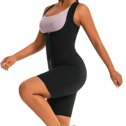 Women Hot Thermo Sauna Bodysuit One Piece Jumpsuit Shapewear Fitness Workout Sweating Bodysuit Body Shaper Thigh Trimmer Shorts