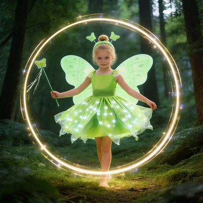 Childern Flower Fairy Dress Up Girls Princess Dress With Wings Halloween Elves Costume Carnival Party Tinkerbell Bell Dress