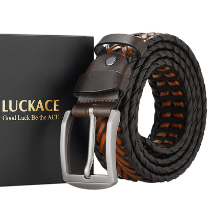 Genuine Leather Cowhide Casual Men's Belt, Trendy Knitted Belt With Alloy Buckle, Gift For Boyfriend/Husband/Father
