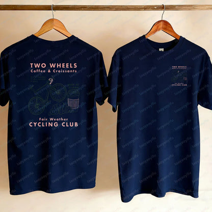 Cycling Club Cropped T-Shirt Hand-Drawn Bike Coffee & Croissants Graphic T Shirts Oversized T Shirt High Quality Cotton Tops Tee
