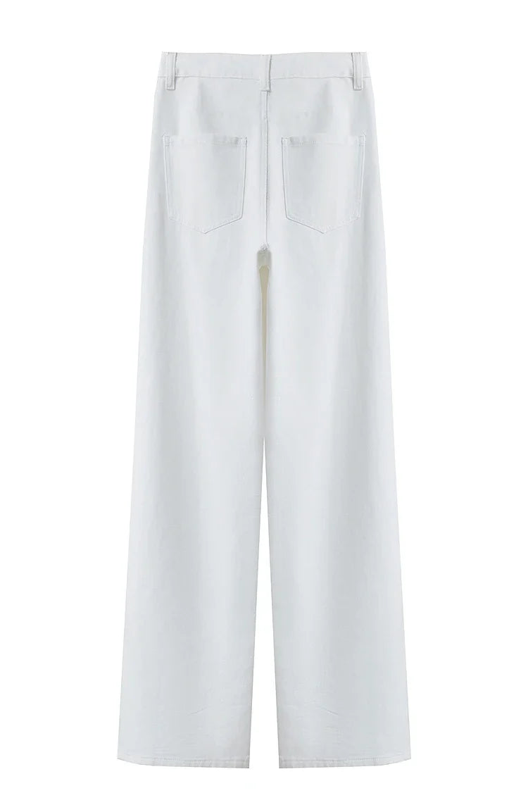 Women's Jeans Minimalist 2025 Summer New Style Solid Color Commuting Black Beige Wide Leg Cotton Denim Long Pants 12552012