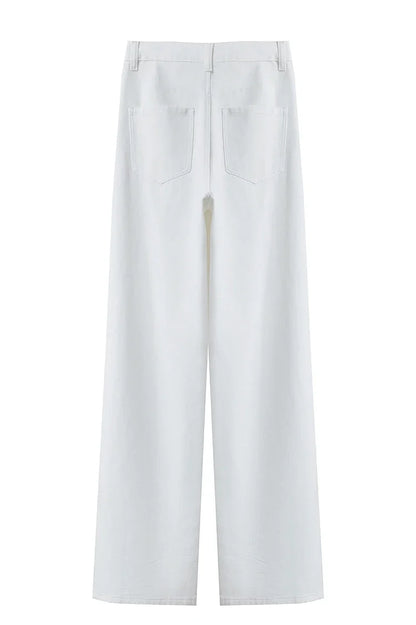 Women's Jeans Minimalist 2025 Summer New Style Solid Color Commuting Black Beige Wide Leg Cotton Denim Long Pants 12552012