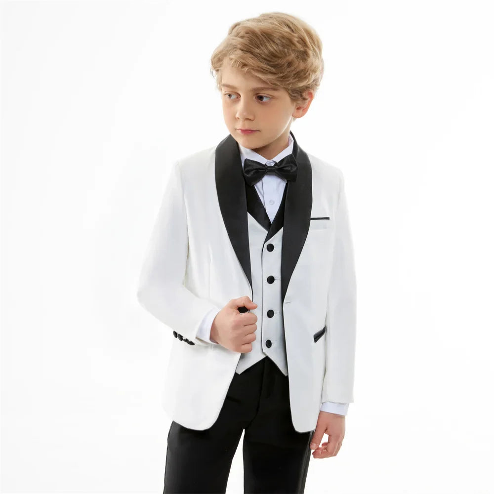 Fast Delivery Formal Boys Suit Set 4PCS Elegant White Piano Photography Suit Kids Party Ceremony Costume Party Suit