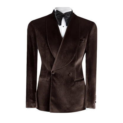Vintage Velvet Wedding Tuxedos Jacket Double Breasted Men Blazers Suit Peaked Lapel Groom Wear Party Sport Coats Customized