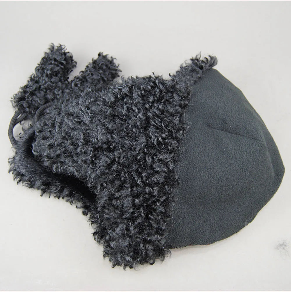 Real Fur Wool Hat Unisex New Winter Warm Bomber Russian Ushanka Hats With Ear Flaps Cow Leather Thick Snow Earflaps Baseball Cap