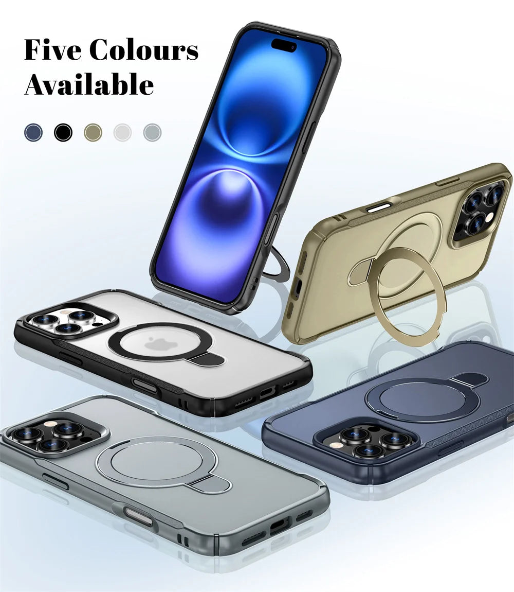 جراب هاتف بمغناطيس قابل للطي وشاحن لاسلكي MagSafe لهواتف آيفون 15 16 17 برو ماكس 16E 14 13 12 11 غطاء ممتص للصدمات مضاد للانزلاق
